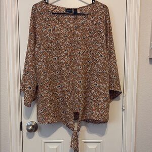 Daytrip Brown Tie Front Relaxed Blouse